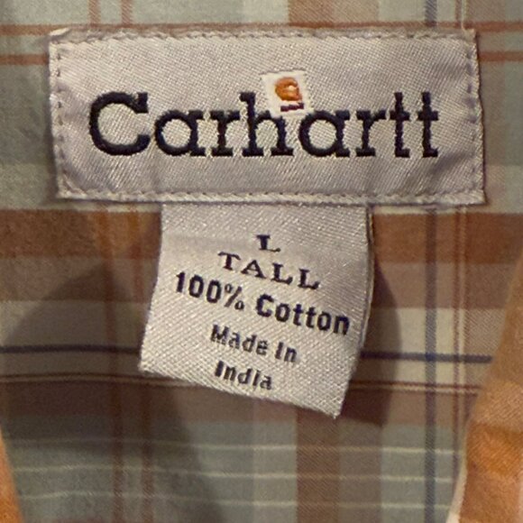 Carhartt Mens Plaid Button-Down Shirt Size L Tall 100% Cotton Short Sleeve - Picture 5 of 5